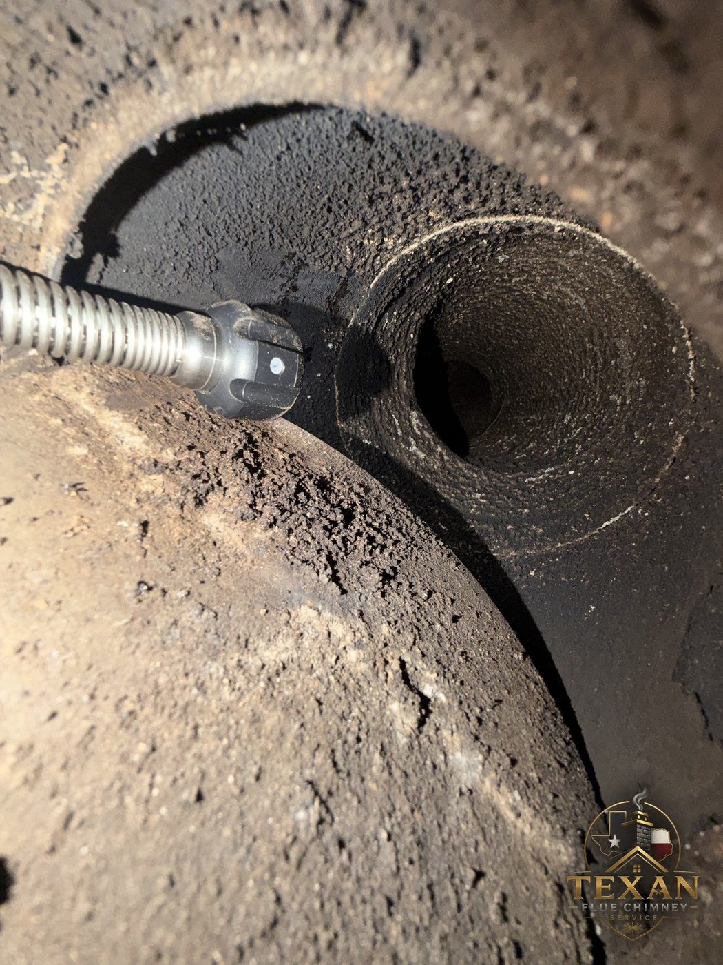 Camera inspection inside a chimney smoke chamber — Texan Flue, Dallas–Fort Worth