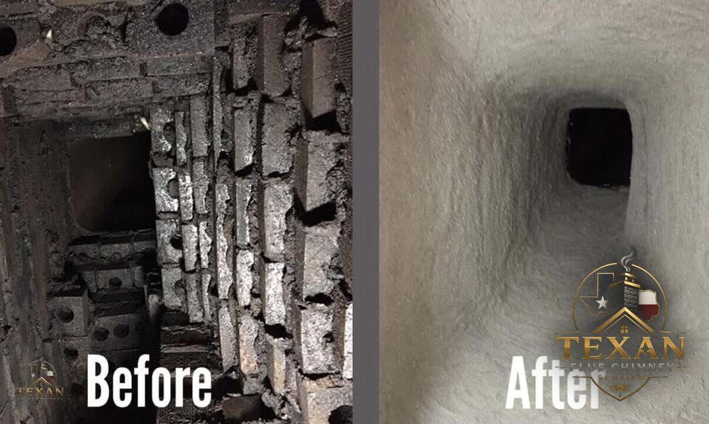 Smoke chamber before and after parging — DFW