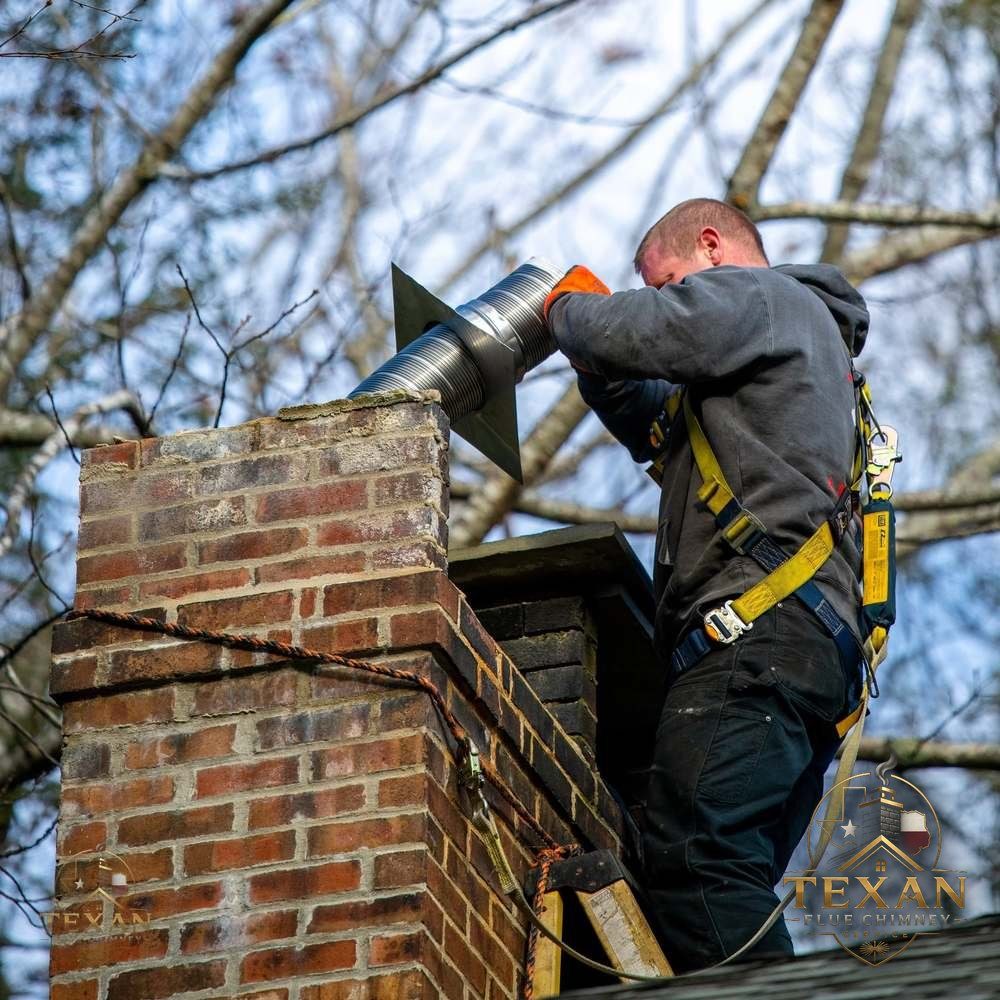 Stainless chimney liner connected at the flue top during relining in North Texas